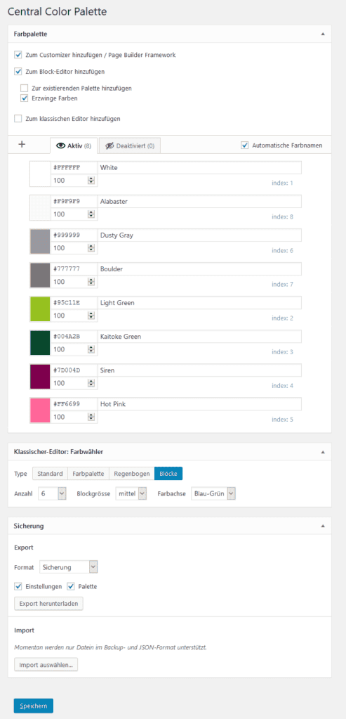 colorpicker auwahl benutzerdefinierte farben