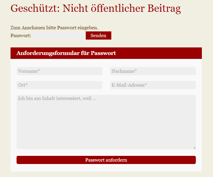 passwort anfordern form