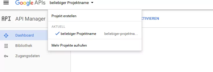 google api projekt waehlen