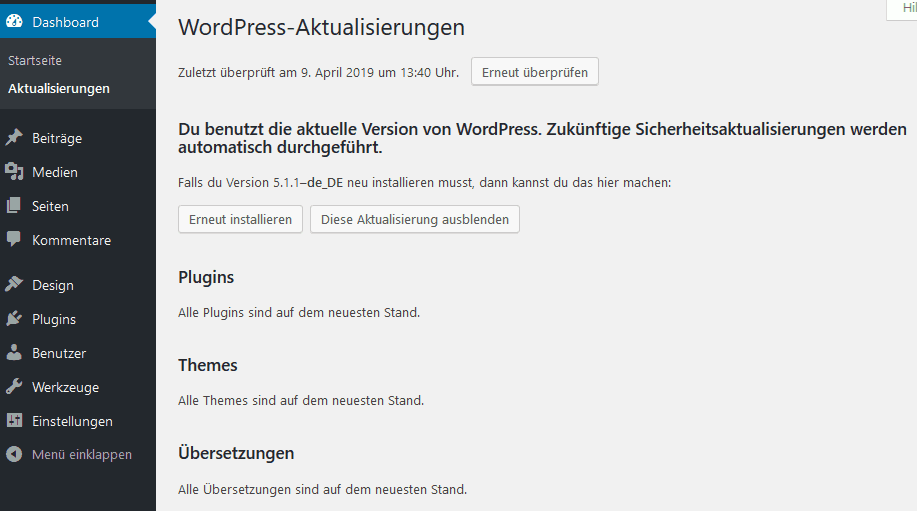 wordpress neu installieren